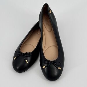 New Lauren Ralph Lauren Women's Jayna Black Leather Ballerina Flats Size 9